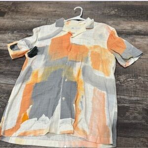 Zara Men's Abstract Button Down Shirt - Orange, Gray, Cream
